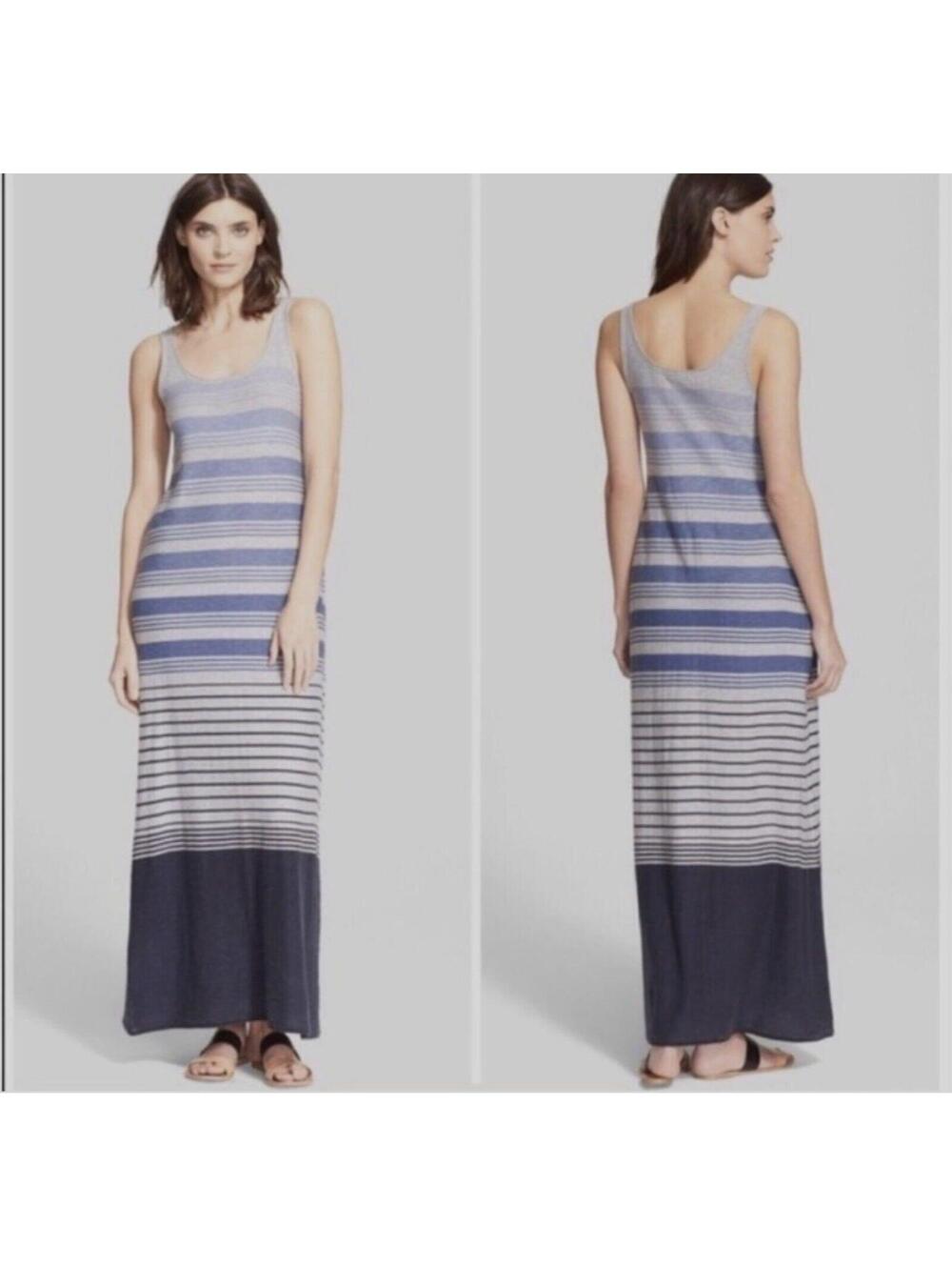 VINCE XS Maxi Dress striped sleeveless tank Grey Navy & Blue 100% Cotton vacay